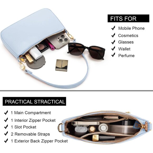 Women B Blue Retro Vegan Leather Polyester Lining Classic Clutch Tote HandBag - Picture 3 of 7